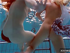 warm Russian chicks swimming in the pool